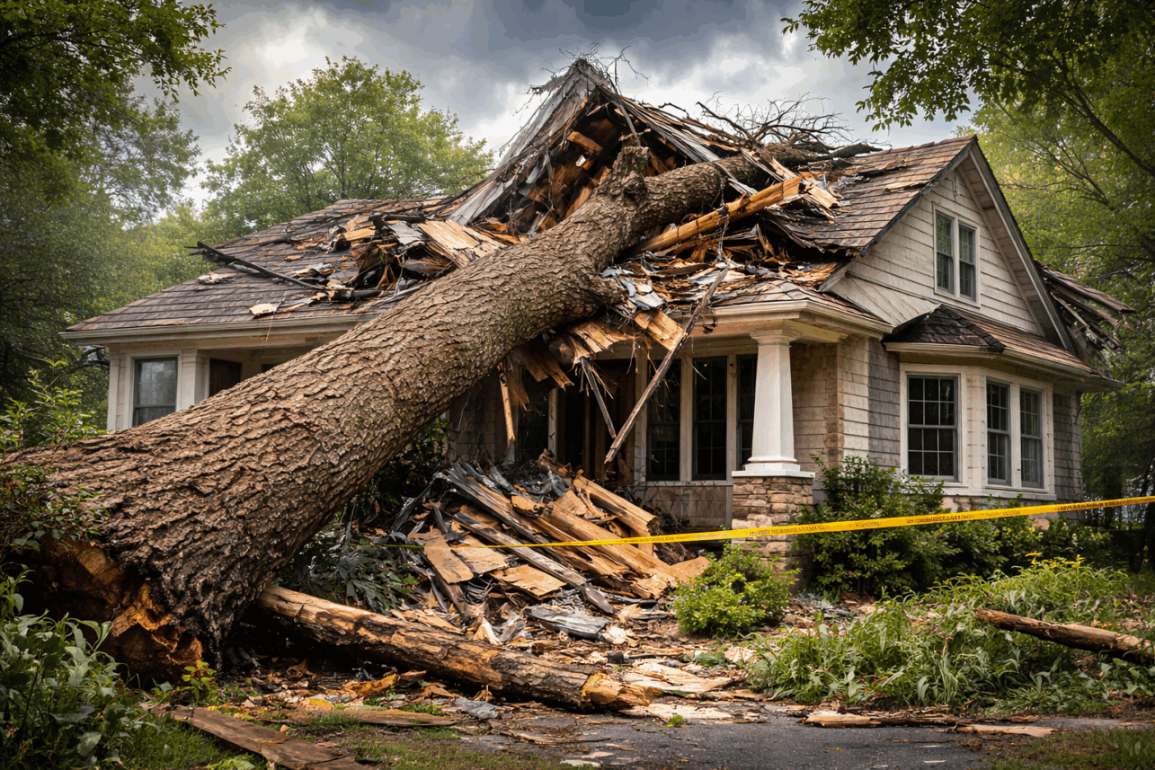 Fallen tree on house claim, public adjuster, Raleigh, NC.