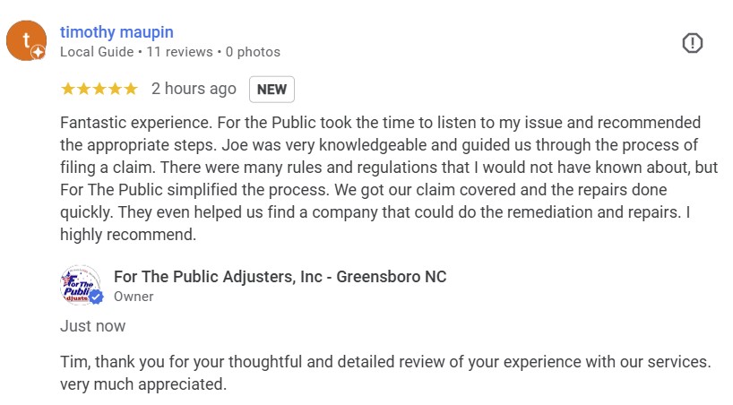 For The Public Adjusters reviews - Greensboro, NC