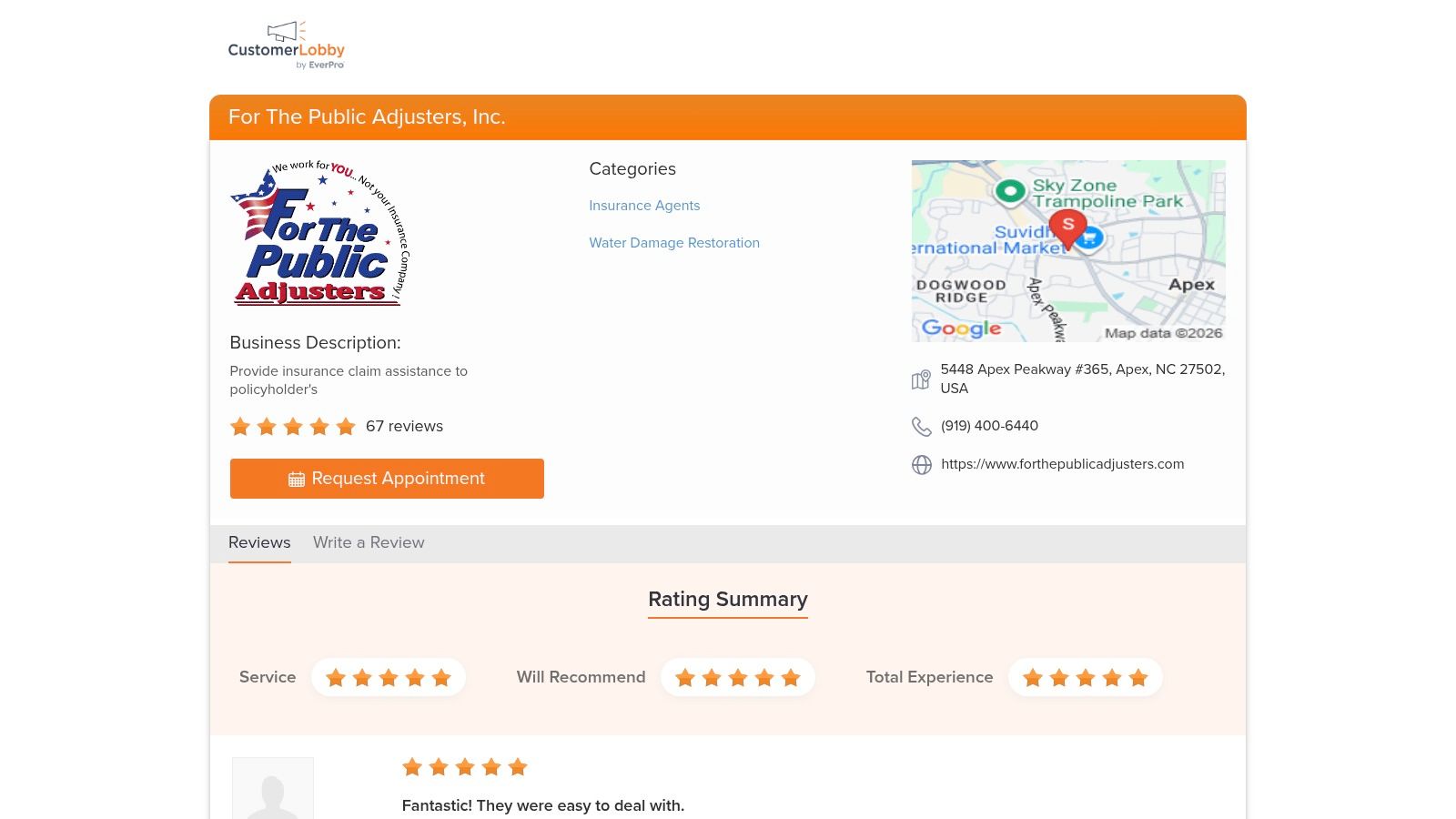 Screenshot from https://www.customerlobby.com/reviews/35401/for-the-public-adjusters-inc/
