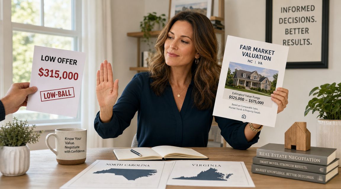 A real estate professional rejecting a low offer while presenting a fair market valuation for a home.