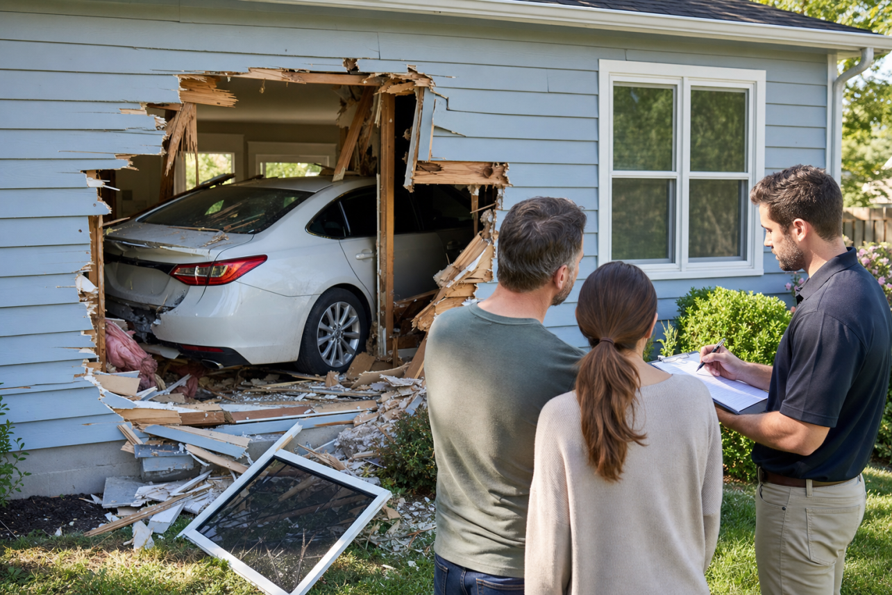 Car Hit My House Insurance Claim Cary — The Insurer's First Estimate Only Covers the Hole, Not the House. The carrier's adjuster often scopes the obvious opening and stops there. Vehicle impacts routi.