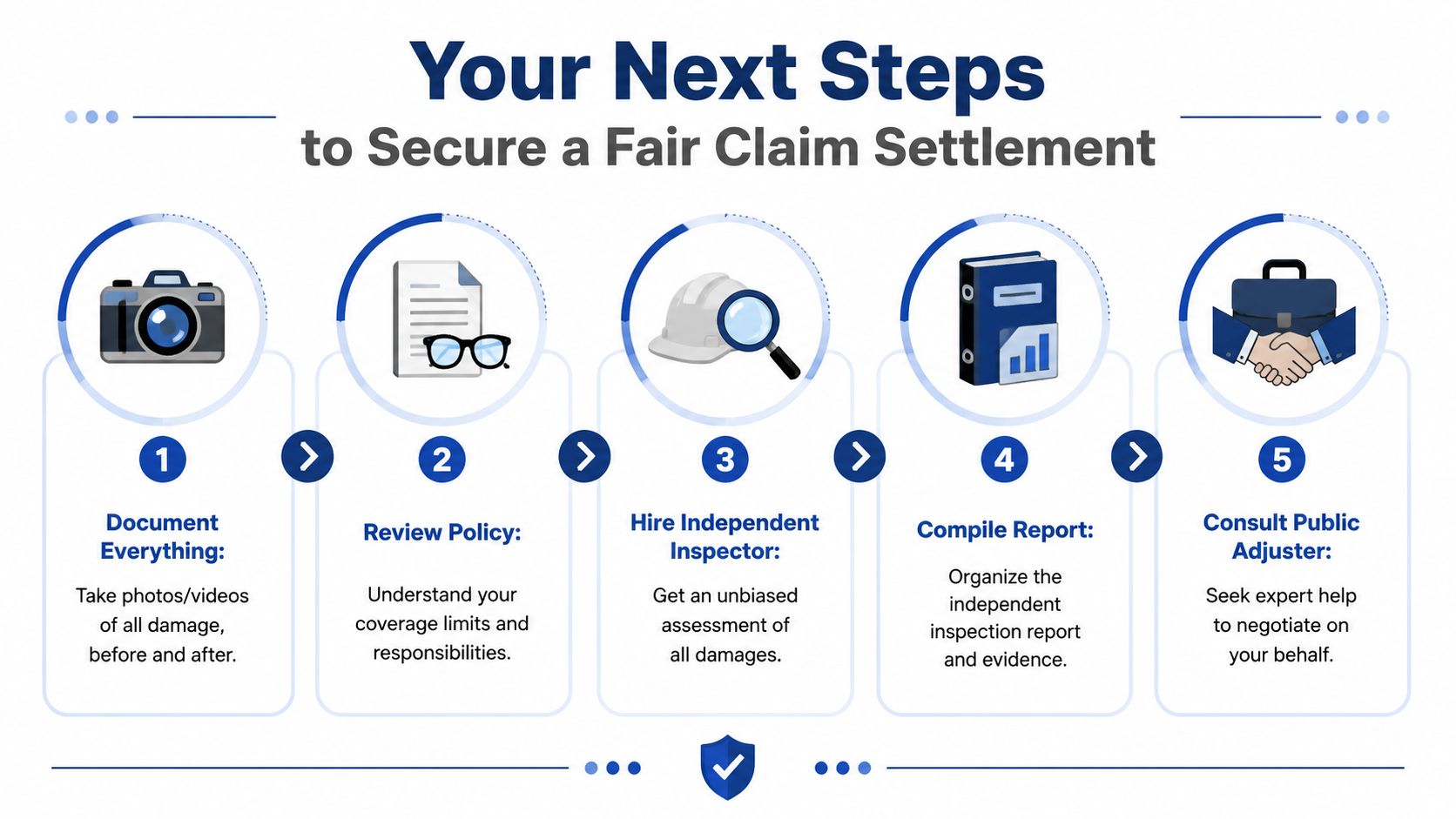 A five-step guide for homeowners to secure a fair insurance claim settlement through proper documentation and professional assistance. Property Inspection Services