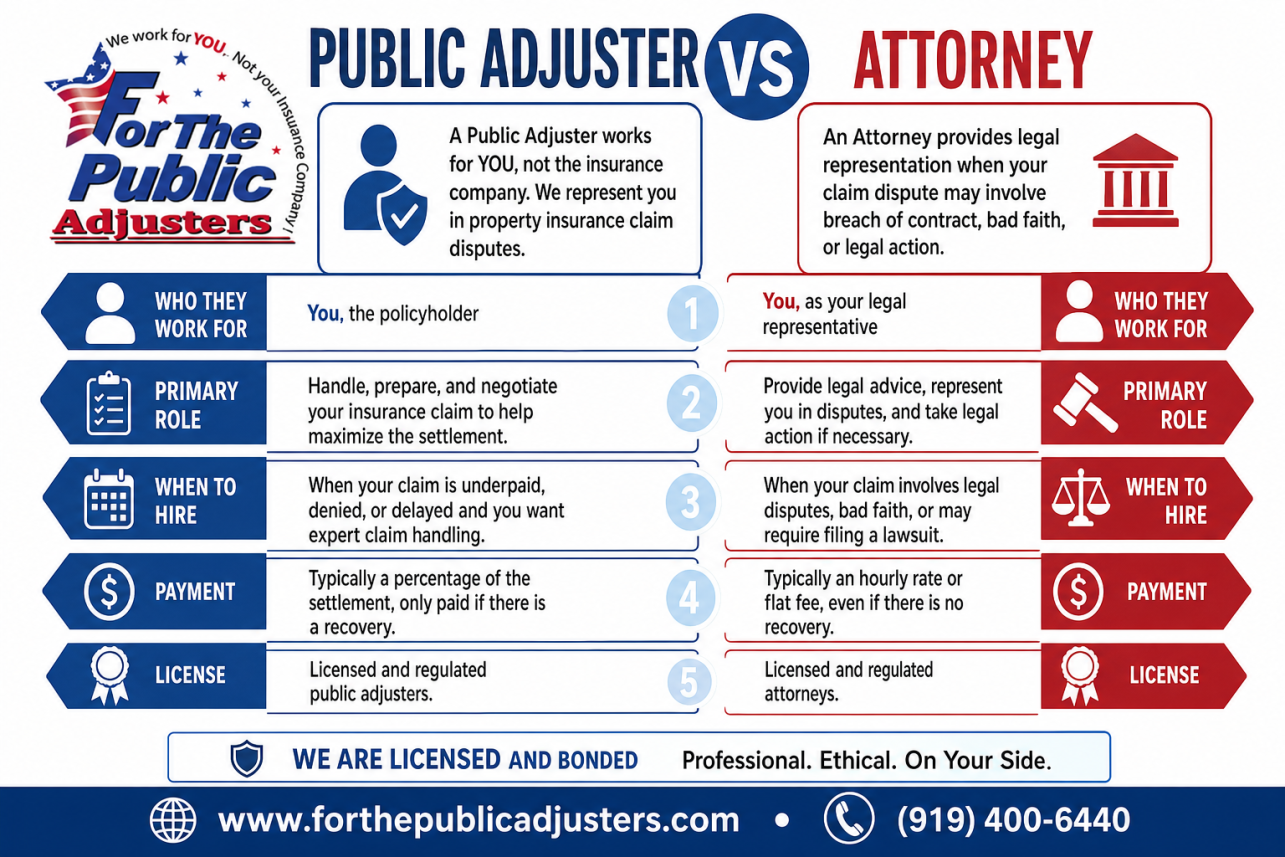 Public Adjuster Vs Attorney Infographic