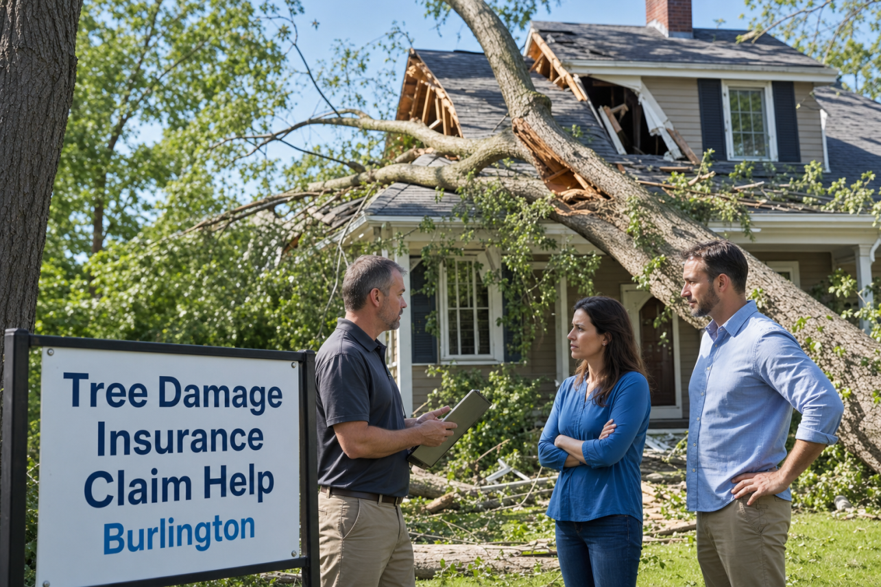 Tree Damage Insurance Claim Help Burlington — My neighbor's tree fell on my house in Burlington — whose insurance pays?.