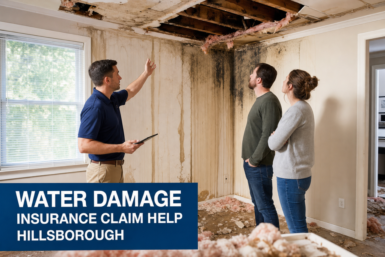 Water Damage Insurance Claim Help Hillsborough — The First Offer Is Low — and Depreciation Quietly Shrinks It Further. Many Hillsborough homeowners receive an estimate that covers repainting a wall when the re.