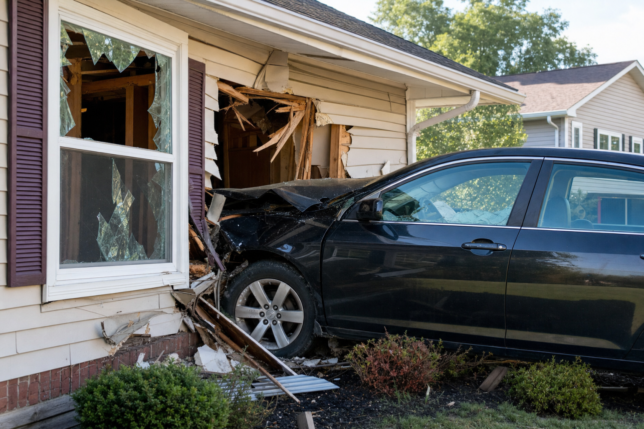 Car Hit My House Insurance Claim Burlington — Car hit my house insurance claim services for local customers.
