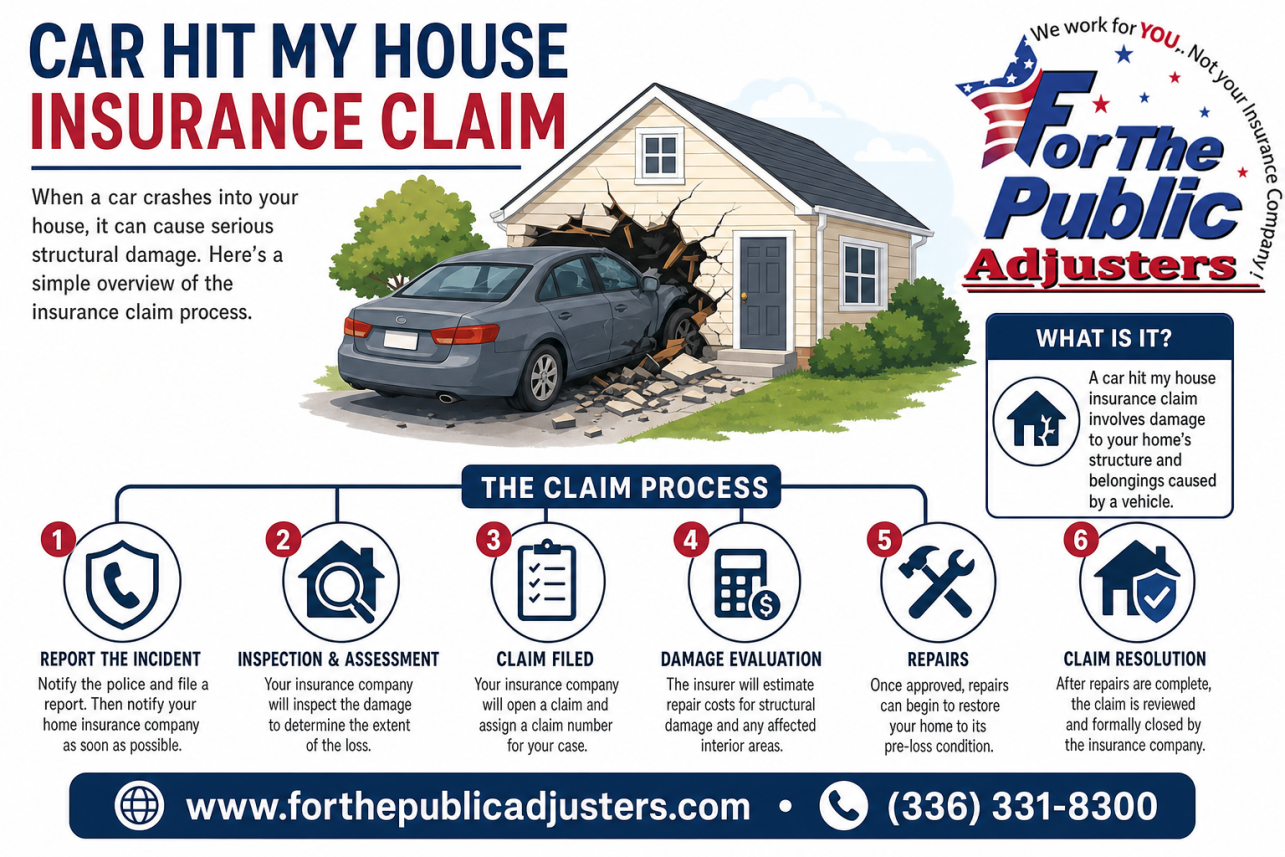 Car Hit My House Insurance Claim Burlington Infographic — When a car crashes into a house, the resulting claim is one of the most complex a homeowner will ever face. There are usually two policies in play: the driver's.