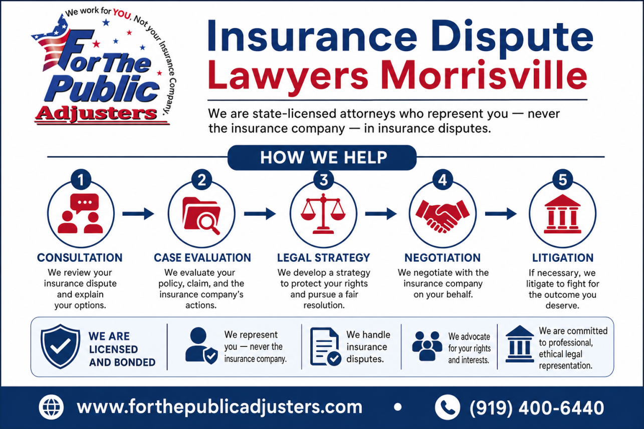 Insurance Dispute Lawyers Morrisville Infographic — A public adjuster is a state-licensed claims professional who represents you — never the insurance company — on property losses like fire, smoke, water, flood,.