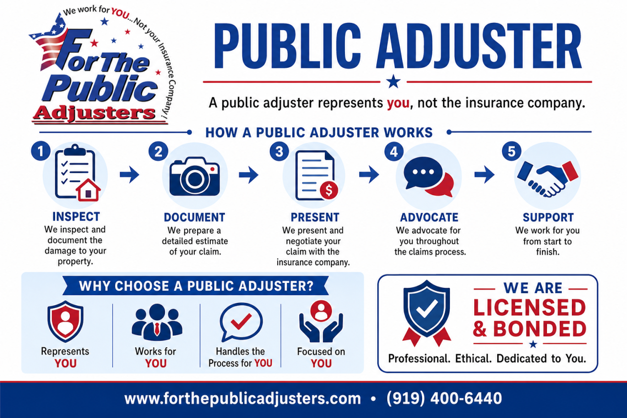Public Adjuster Gulf, NC Infographic — When your home or building is damaged, your insurance company sends its own adjuster. That person is paid by the carrier and works within the carrier's guidelin.