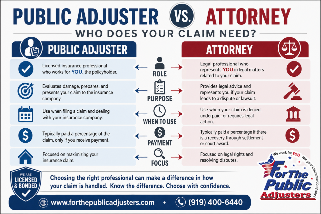 Public Adjuster Vs Attorney Infographic
