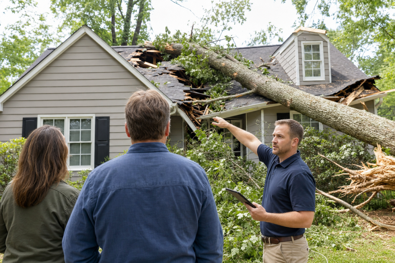 Tree Damage House Claim Holly Springs, NC — The insurance company says only my roof was damaged, but I have water stains and warped floors inside. Can that interior damage be covered?.