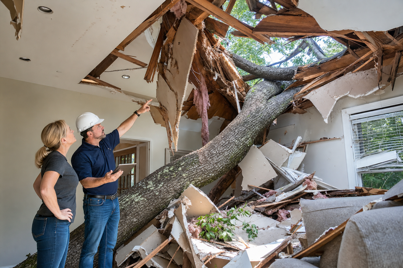 Tree Damage To House Pittsboro, NC — Will my homeowners insurance cover severe structural damage when a tree falls on my Pittsboro home?.