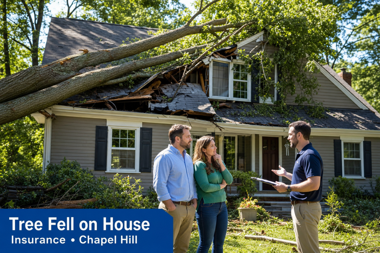 Tree Fell On House Insurance Chapel Hill — Does homeowners insurance cover a tree that falls on my Chapel Hill home?.