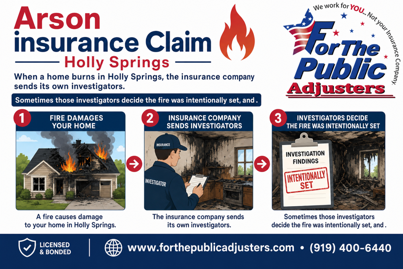 Arson Insurance Claim Holly Springs Infographic — When a home burns in Holly Springs, the insurance company sends its own investigators. Sometimes those investigators decide the fire was intentionally set, and.