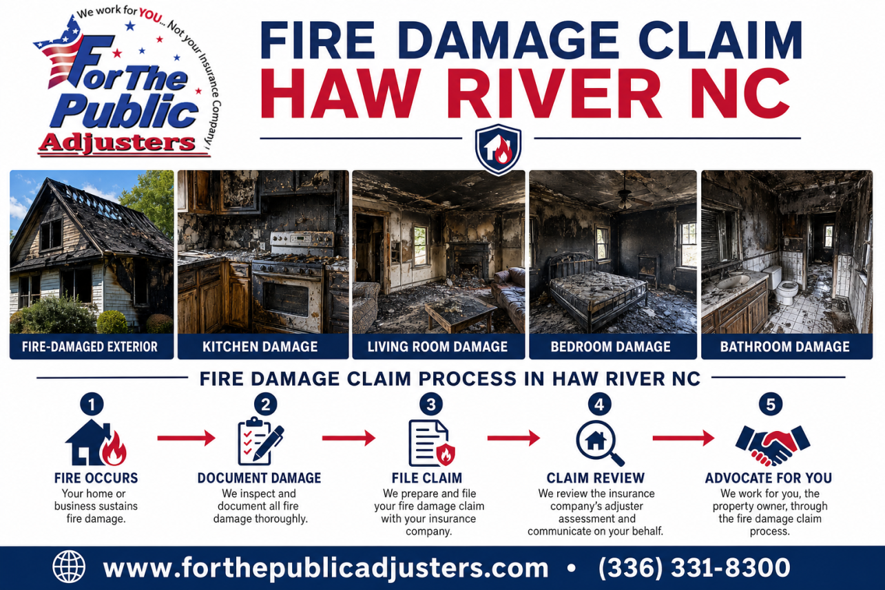 Fire Damage Claim Haw River NC Infographic — A public adjuster is a claims professional who works exclusively for you, the property owner. After a fire in your Haw River home or business, we read your poli.