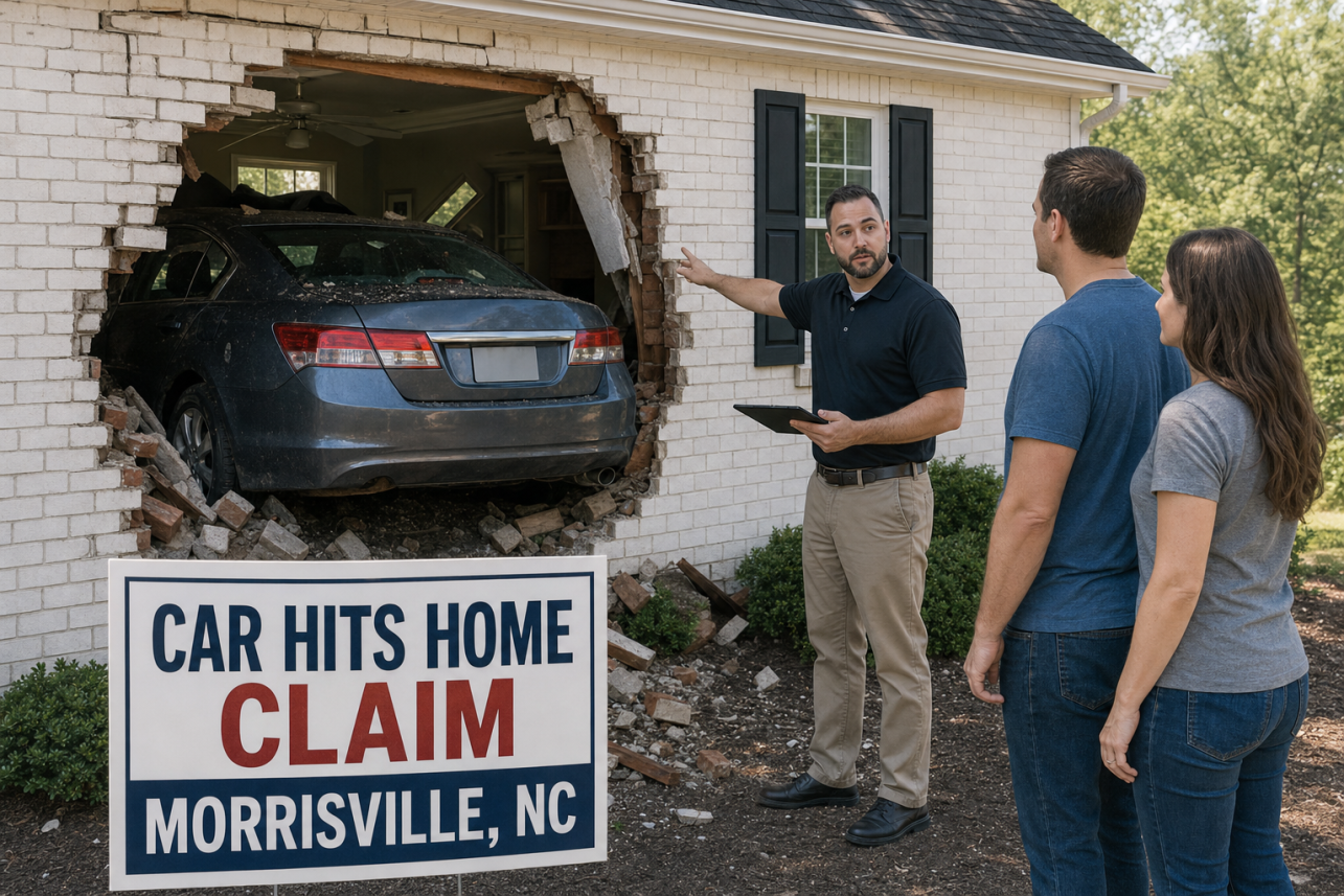 Car Hits Home Claim Morrisville NC — Who pays when a car hits my home — my homeowners policy or the driver's auto insurance?.