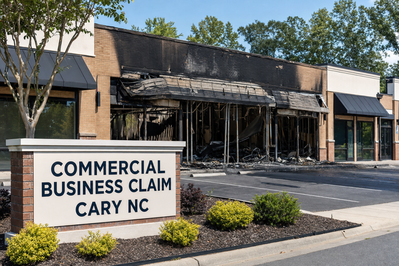 Commercial Business Claim Cary NC — What does a public adjuster do for a Commercial Business Claim Cary NC property owners file after a fire or water loss?.