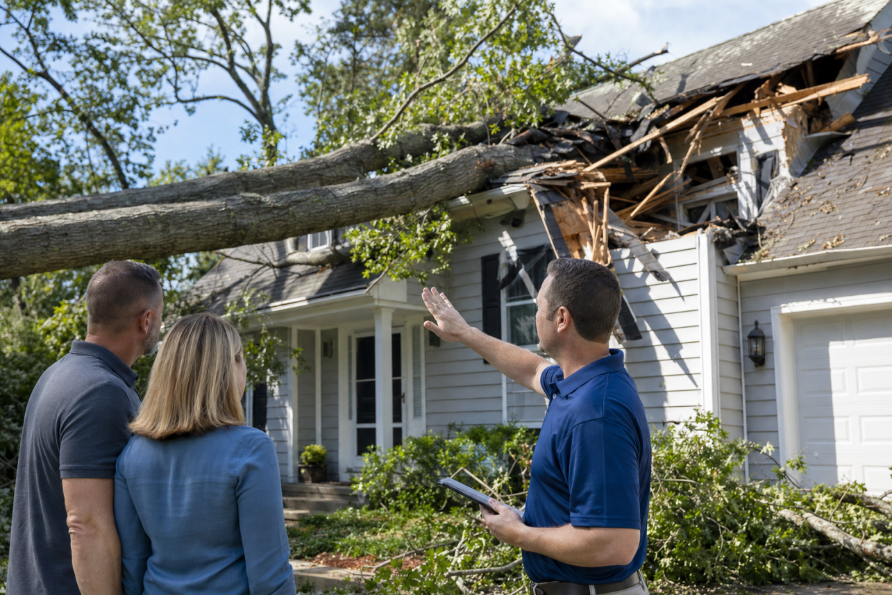 Tree Fell On House Insurance Claim Apex — Does homeowners insurance cover tree removal and roof repair after a tree hits my Apex home?.